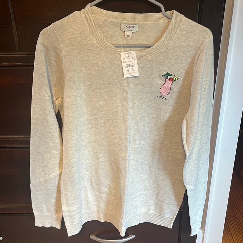 NWT J Crew sweater. Oatmeal with fun drink design Size M